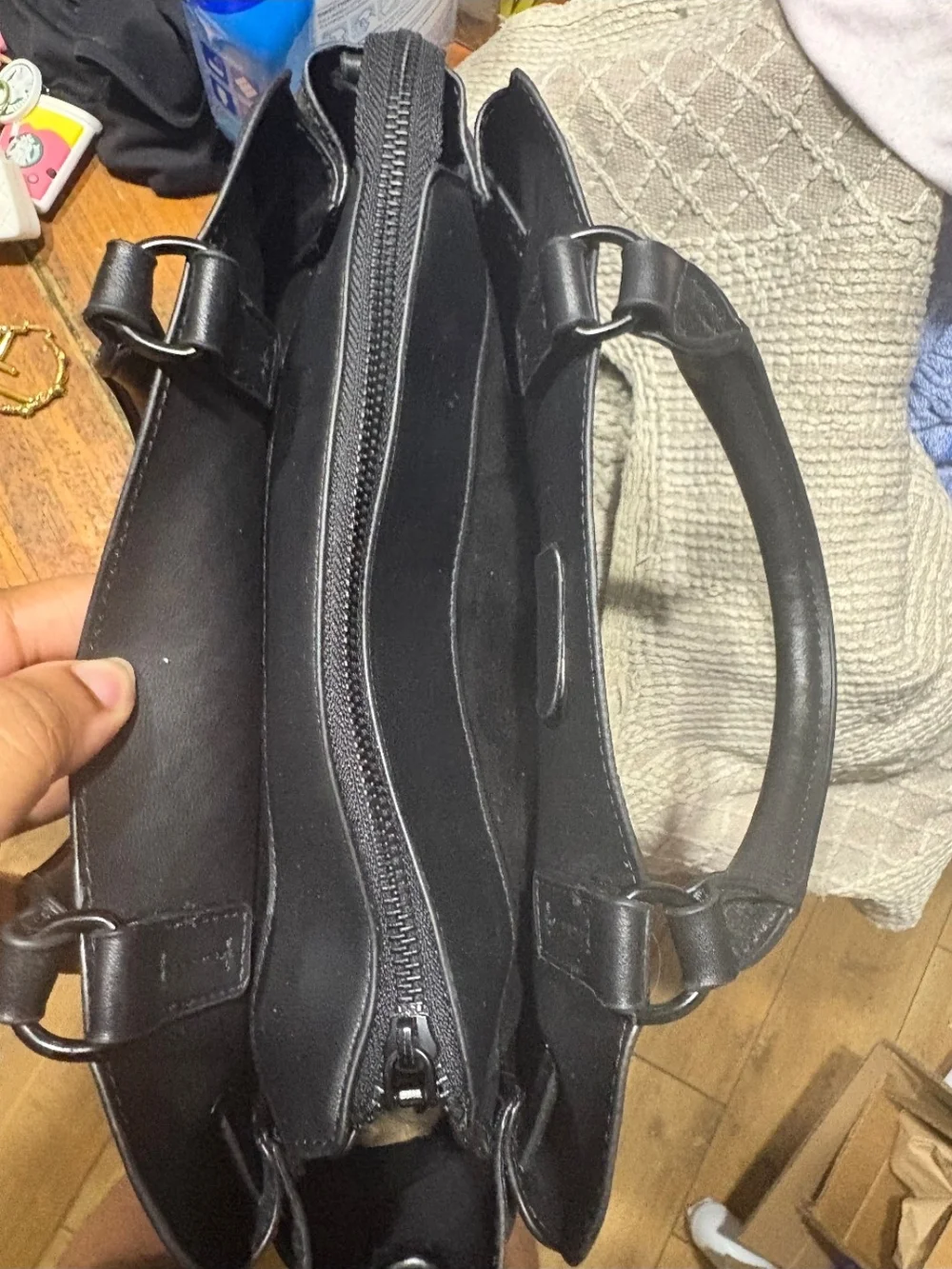 Steve Madden Black Textured Chain-Accent Satchel
